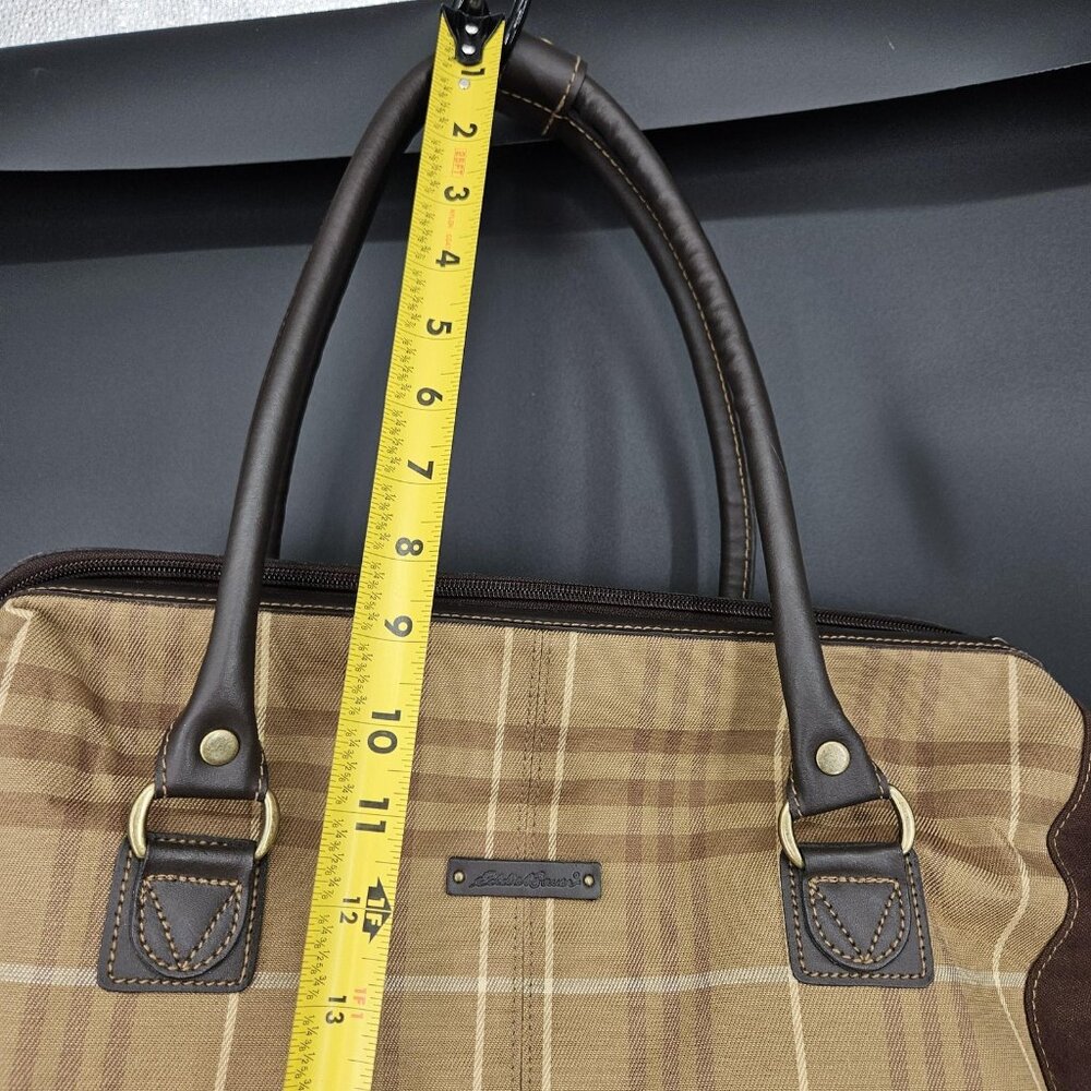 Eddie Bauer Brown Plaid 18" Overnight Weekender Bag Soft Travel Tote Carry On - Picture 13 of 14